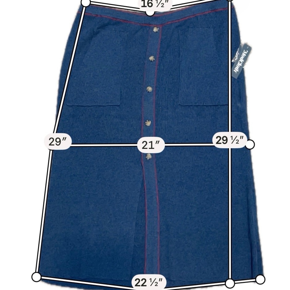 ModCloth Knit Skirt Blue Red Trim Pockets Pull On Academia Preppy Office XL NWT - Picture 6 of 11